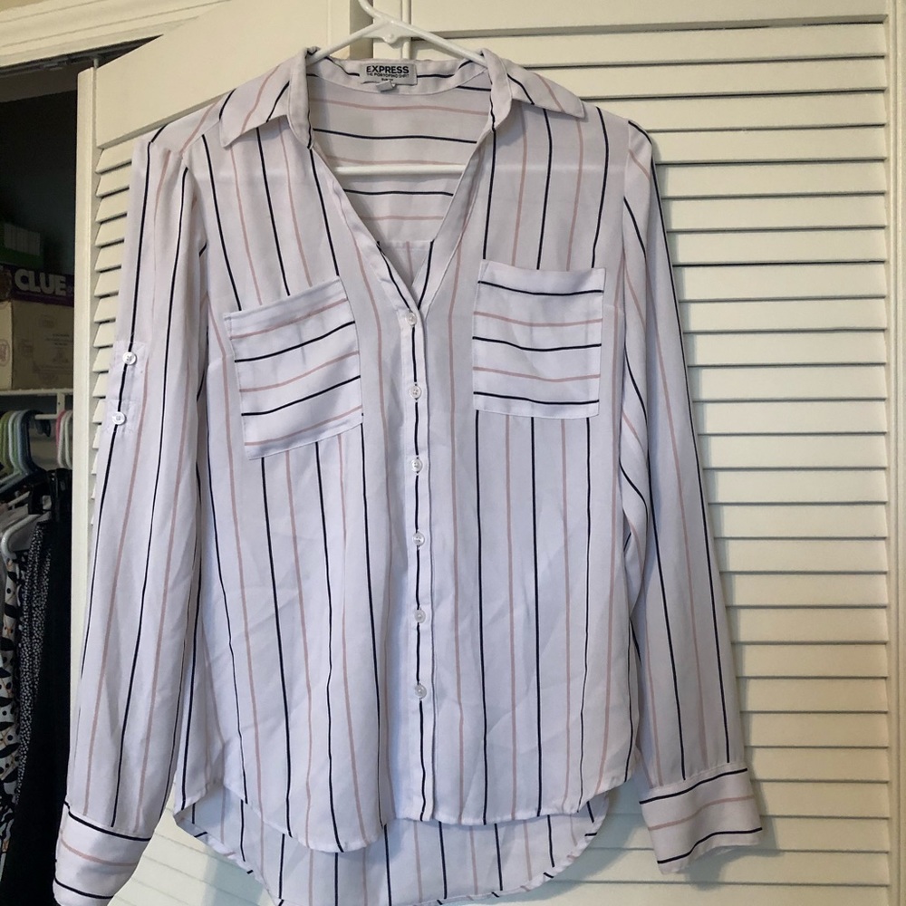 Express Portofino Button Up Striped Blouse